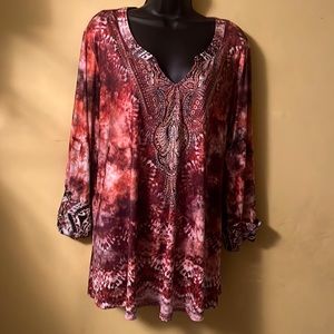 One World 2x print blouse with paisley and gold embellishments/stud design